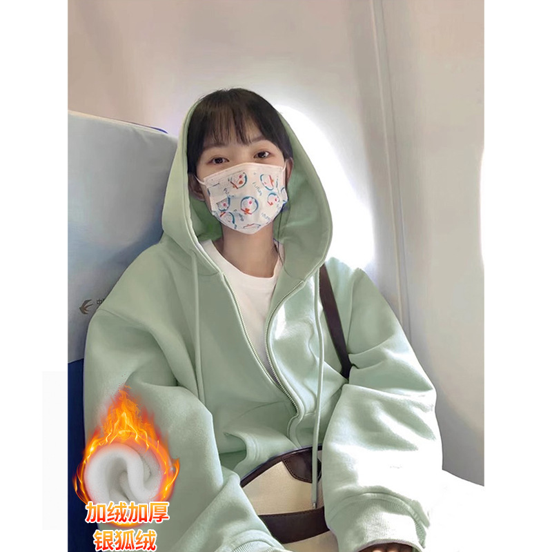 湖蓝色连帽卫衣2025新款小众外套女春秋chic上衣韩系穿搭即墨卫衣|undefined