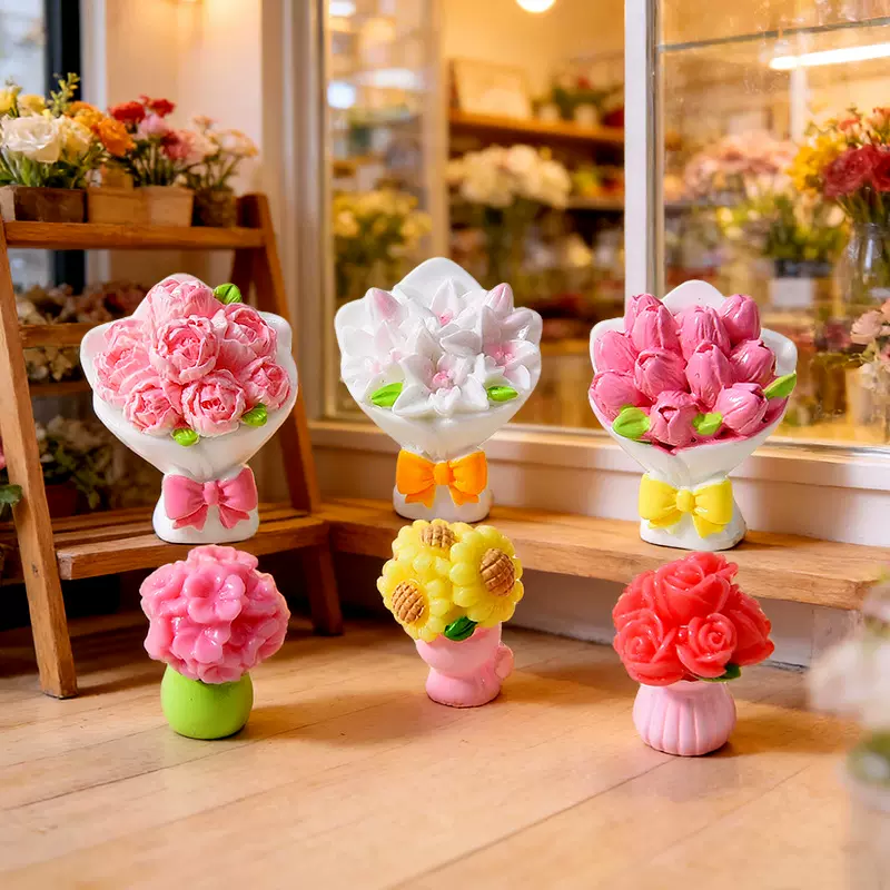 新款玫瑰花郁金香创意摆件树脂工艺品饰品摆件桌面车载装饰小礼物