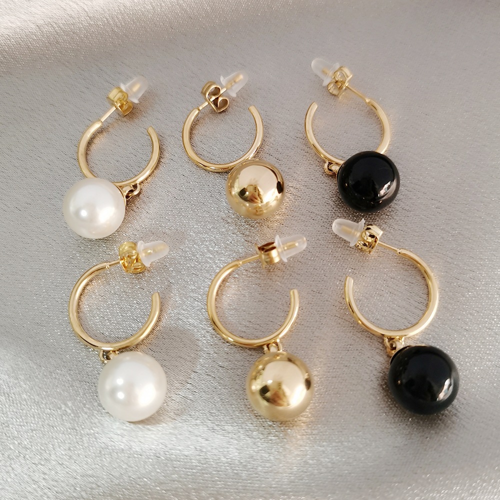 1 Paar Einfacher Stil Geometrisch Inlay Kupfer Künstliche Perlen Achat 14 Karat Vergoldet Tropfenohrringe display picture 2