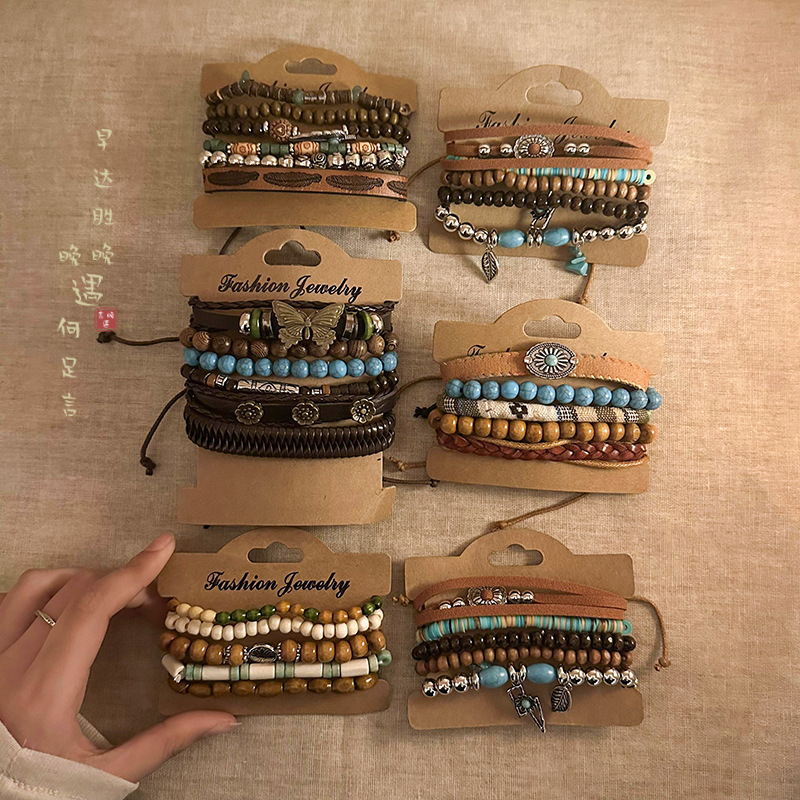 Bohemian Retro Beaded Bracelet for Women, Natural Stone Stacked High-Looking Student Party, Suitable for Summer Hand Jewelry