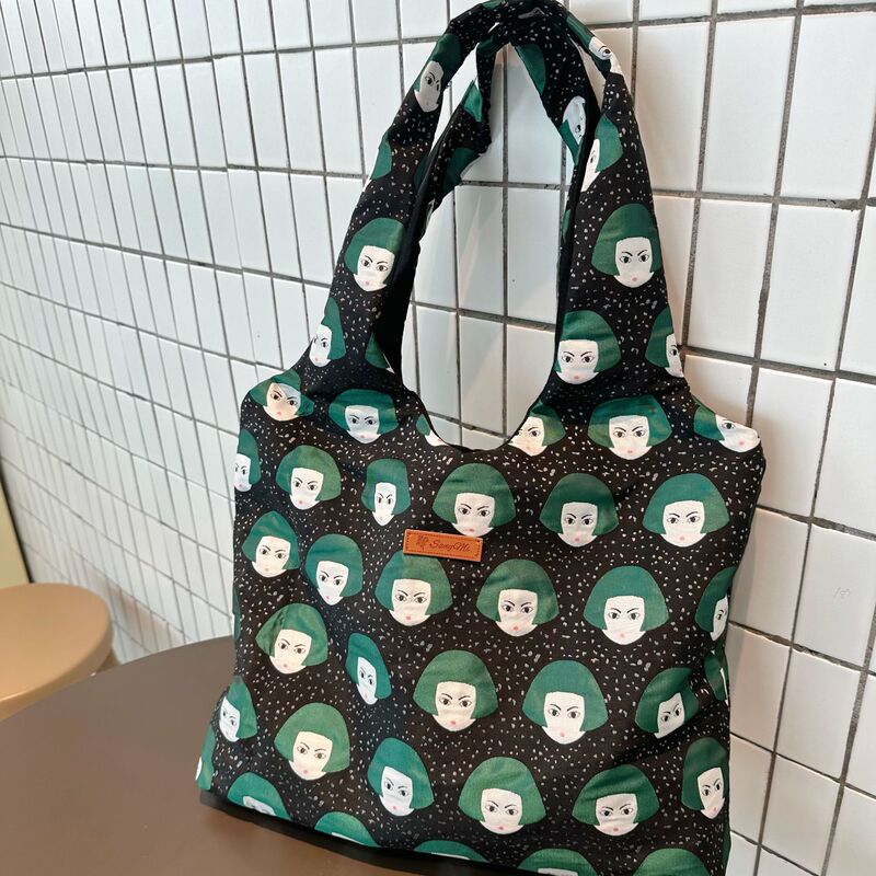 518379 Niche Design Smiley Jacquard Shoulder Bag Women's Portable Canvas Bag Large Capacity Cartoon Character Handbag