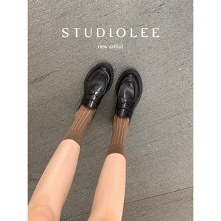High-grade cowhide version ~ Grape mom retro British style single-layer shoes tire Buffalo chunky heel Lefu small leather shoes for women autumn and winter