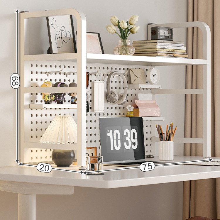 Escritorio Tablero de agujero Estantería de hierro forjado Estante de escritorio Estante de almacenamiento en capas de dormitorio Estante de almacenamiento Escritorio Estante de acabado para el hogar