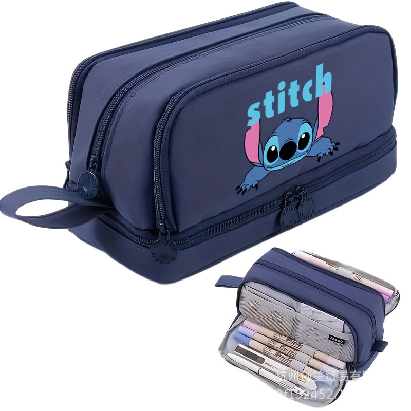 Stitch ペンバッグ 大容量文具収納バッグ 小学生用 二層子供用ポータブル文具バッグ 写真プリント付き|undefined