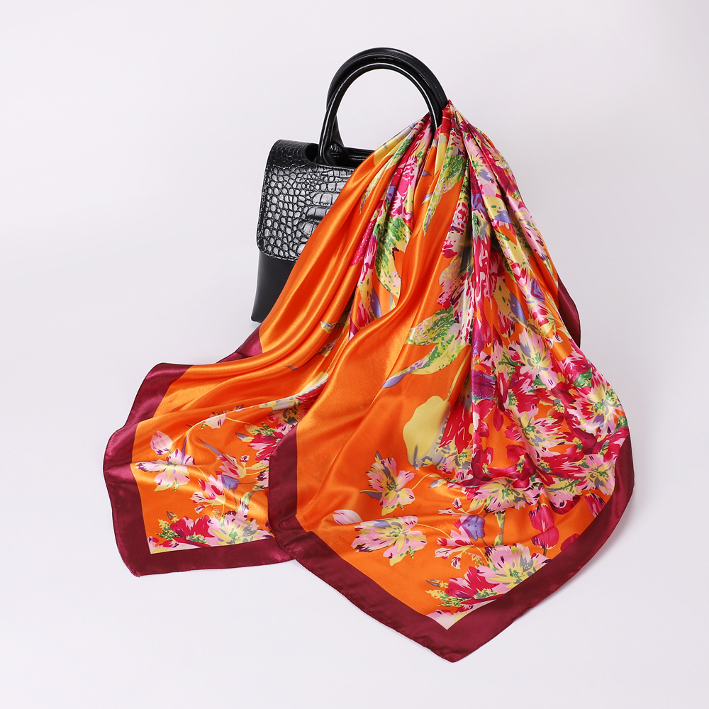 Women's Fashion Flower Satin Printing Silk Scarves display picture 3