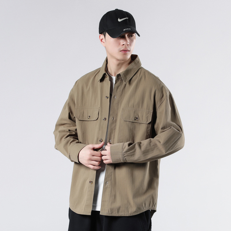 Pure Cotton Jacket Work Shirt Men's American Retro Handsome Shirt Loose Casual Long-Sleeved Trendy Brand Jacket Top