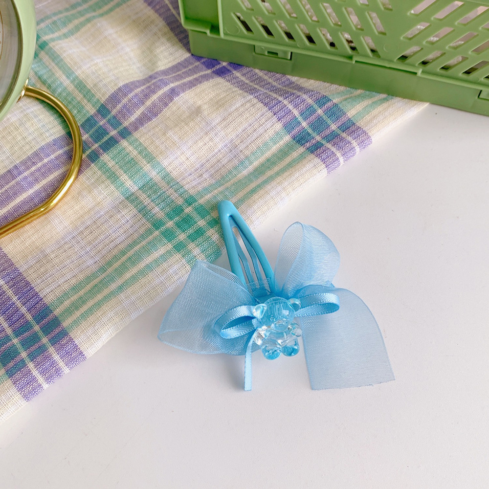 Nuevo azul a cuadros arco horquilla accesorios para el cabello borde del cordón tocado chica corazón flequillo pico clip lindo horquilla