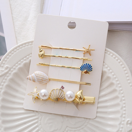 Creative Seashell, Starfish, and Shell Hair Clips Set for Women - Duckbill Clips, One-Sided Clips, Edge Clips, Side Clips, and Fringe Clips