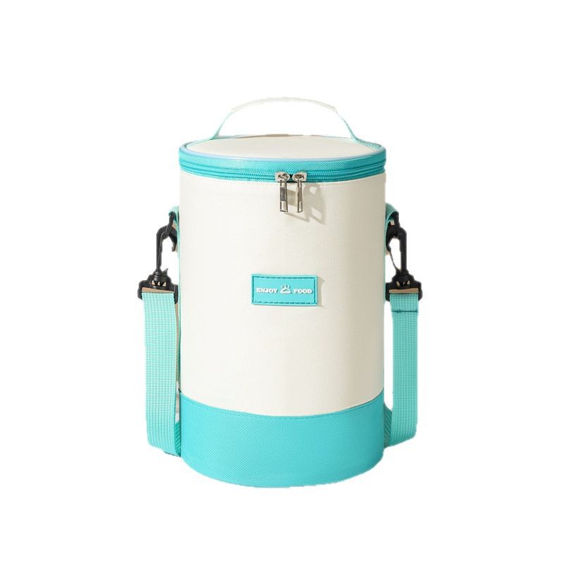 Nueva bolsa de aislamiento cilíndrica, correa para el hombro, bolsa de lonchera de mensajero, estudiante de oficina, bolsa bento, bolsa de almuerzo, bolsa de almuerzo