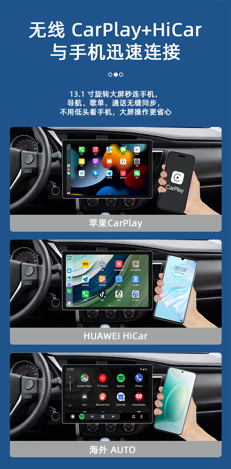 Dingwei Ts20 Cross-Border Exclusive Supply 10-14.2inch Electric Rotating Wireless Carplay Car Mp5 Car Navigation System