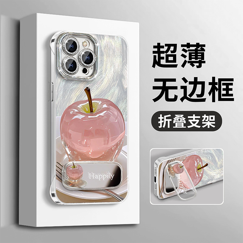 クリスタルアップル iphone16 携帯電話ケース Xiaomi 15pro ミラーブラケット 13 ハイエンド oppo Huawei X|undefined