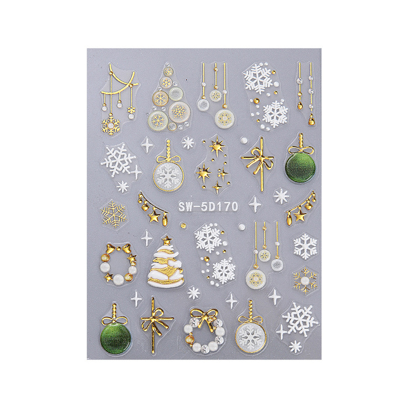新品クリスマスレリーフステッカーins风日系パールフラワーリングバブル金色クリスマスライトボール雪花5Dステッカー|undefined