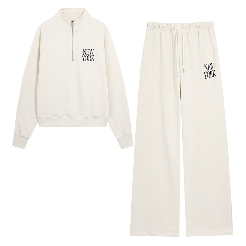 AliExpress wholesale autumn new printed half-zip long-sleeve sweatshirt and straight-leg long pants set for women 3253106