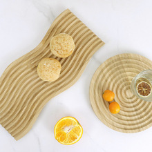 北欧水波纹创意木质托盘香薰桌面置物摆件日式竹木面包板茶盘木盘