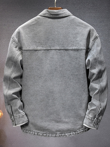 New casual men's coat 2025 spring trend handsome lapel all-matching micro loose men's denim shirt