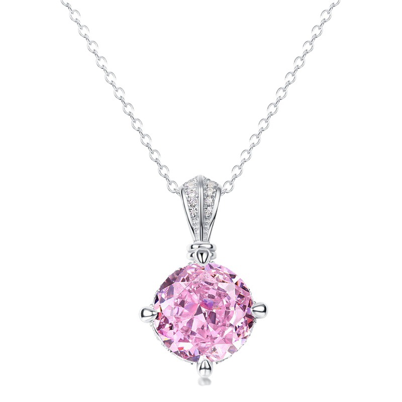 Wilsheng joyería nueva tendencia de la moda S925 plata con incrustaciones de hielo corte de flores de alto carbono diamante Rosa diamante Lotus Collar para las mujeres