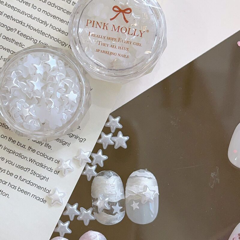 Three-dimensional pentagram nail art Korean-style accessories pearl white star decorations ins-style flat-bottomed pentagram pearls Three-dimensional pentagram nail art Korean-style accessories pearl white star decorations ins-style flat-bottomed pentagram pearls