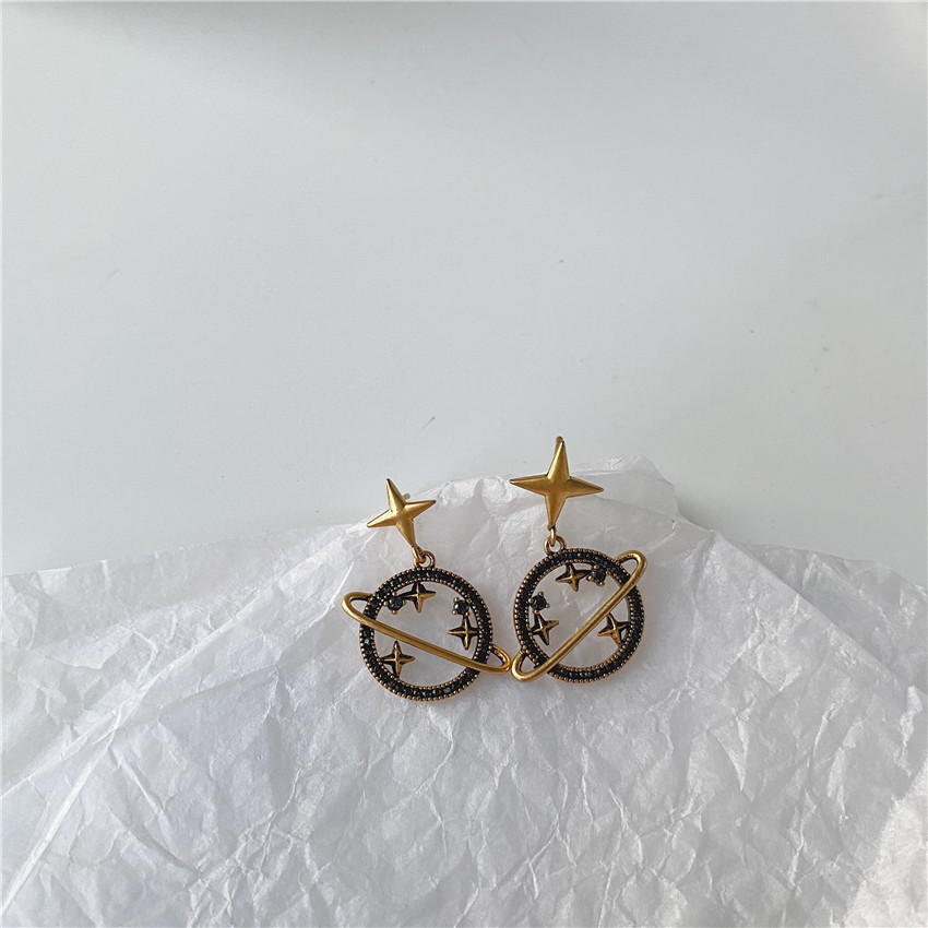 Creative Asteroid Earrings Temperament Korean Personality Planet Earrings New Retro Silver Needle Earrings display picture 4