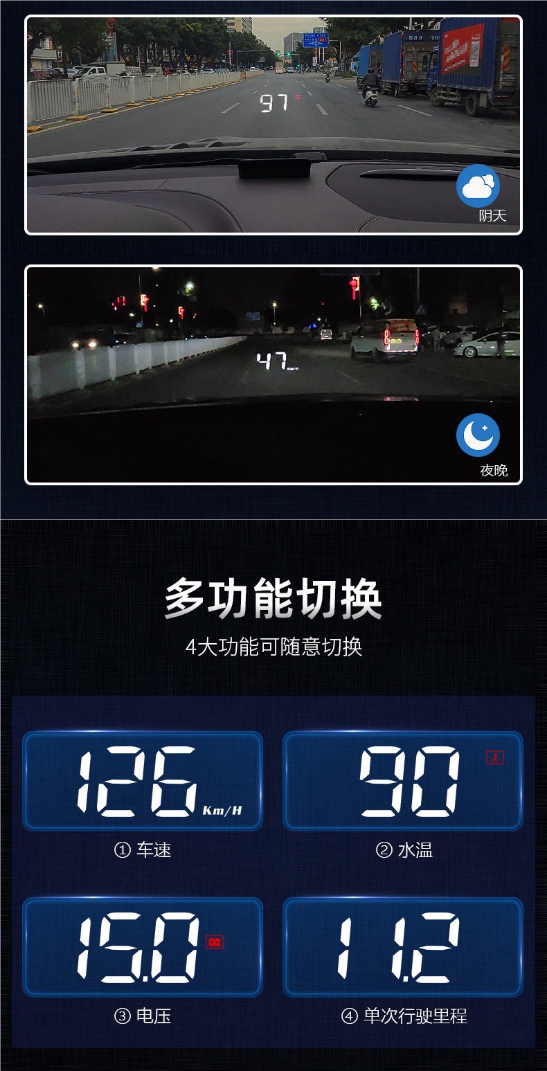 2026 Multifunctional New Hud Head-Up Display Obd Car Speed Universal Vehicle High-Definition Projector Speedometer