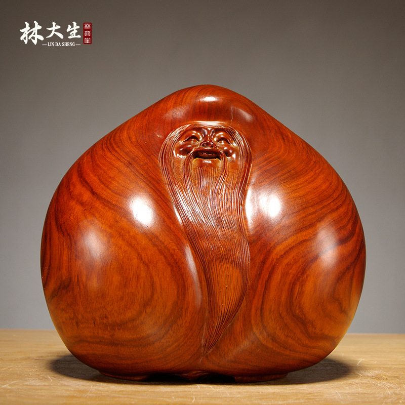 花梨木雕刻福寿桃老寿星公摆件送长辈老人祝寿生日礼品红木工艺品