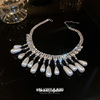 Fashionable necklace from pearl with tassels, design choker, European style, trend of season