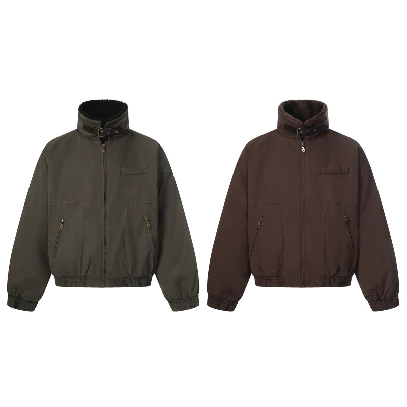 Eon Modish 25冬季New实拍美式复古羊羔毛领简约百搭短款棉服外套|undefined