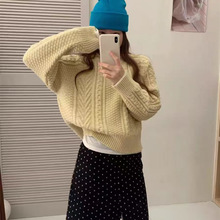 韩系温柔风麻花圆领套头毛衣女2025秋冬新款软糯百搭针织衫女上衣