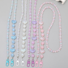Hot selling starry sky luminous fig beaded crossbody chain love mobile phone lanyard bag chain mobile phone case pendant
