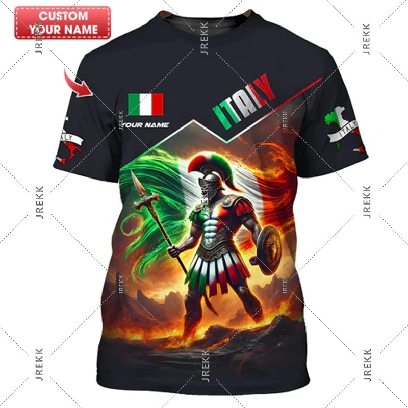 Italian Warriors 3D Printed Men's T-Shirt Italian Flag Pattern Proud Short Sleeve Colosseum Summer