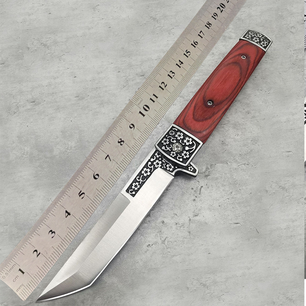 户外小刀防身折叠刀木柄刀具高硬度迷你刀拆快递折刀野营水果小刀