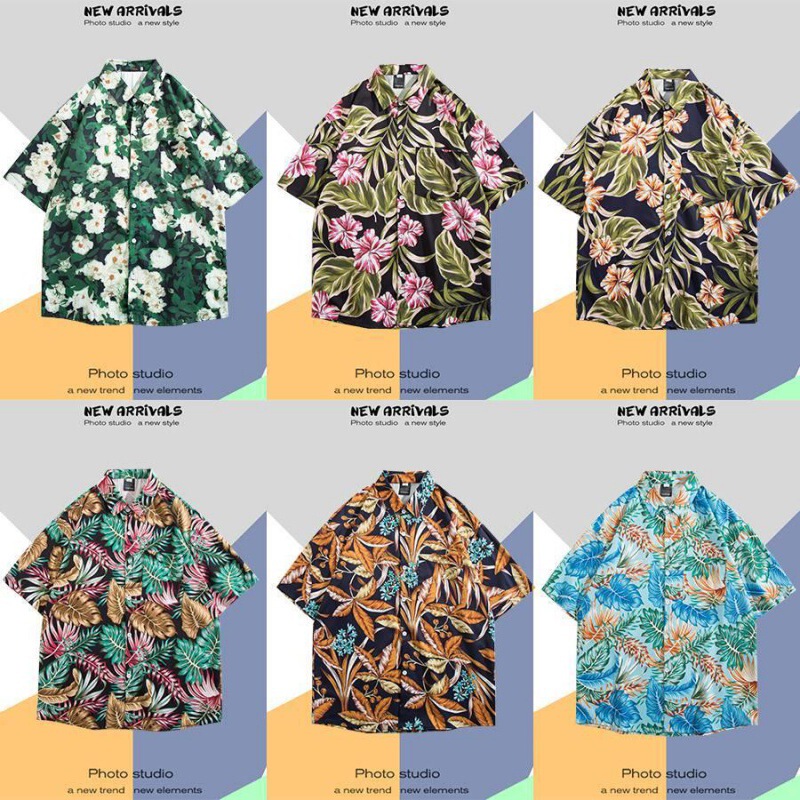Beach Vacation Floral Shirt Men's Short-Sleeved Ins Handsome Hawaiian Couple Loose Beach Short-Sleeved Half-Sleeved Shirt
