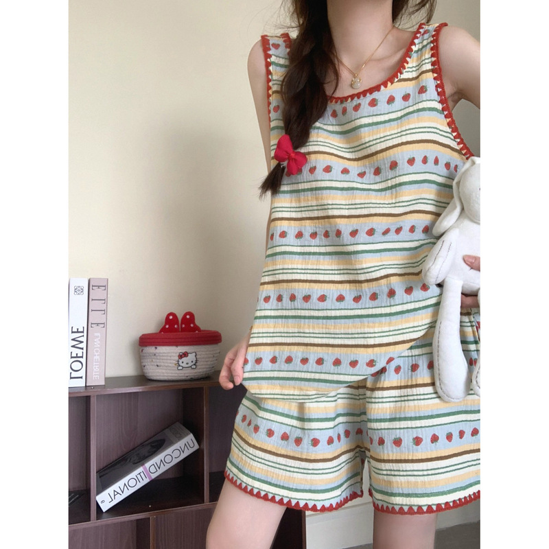 Yunduo Cotton Pajamas Women's Summer Thin Vest Shorts Suit High-End Home Clothes Can Be Worn Outside in Summer Cross-Border Wholesale