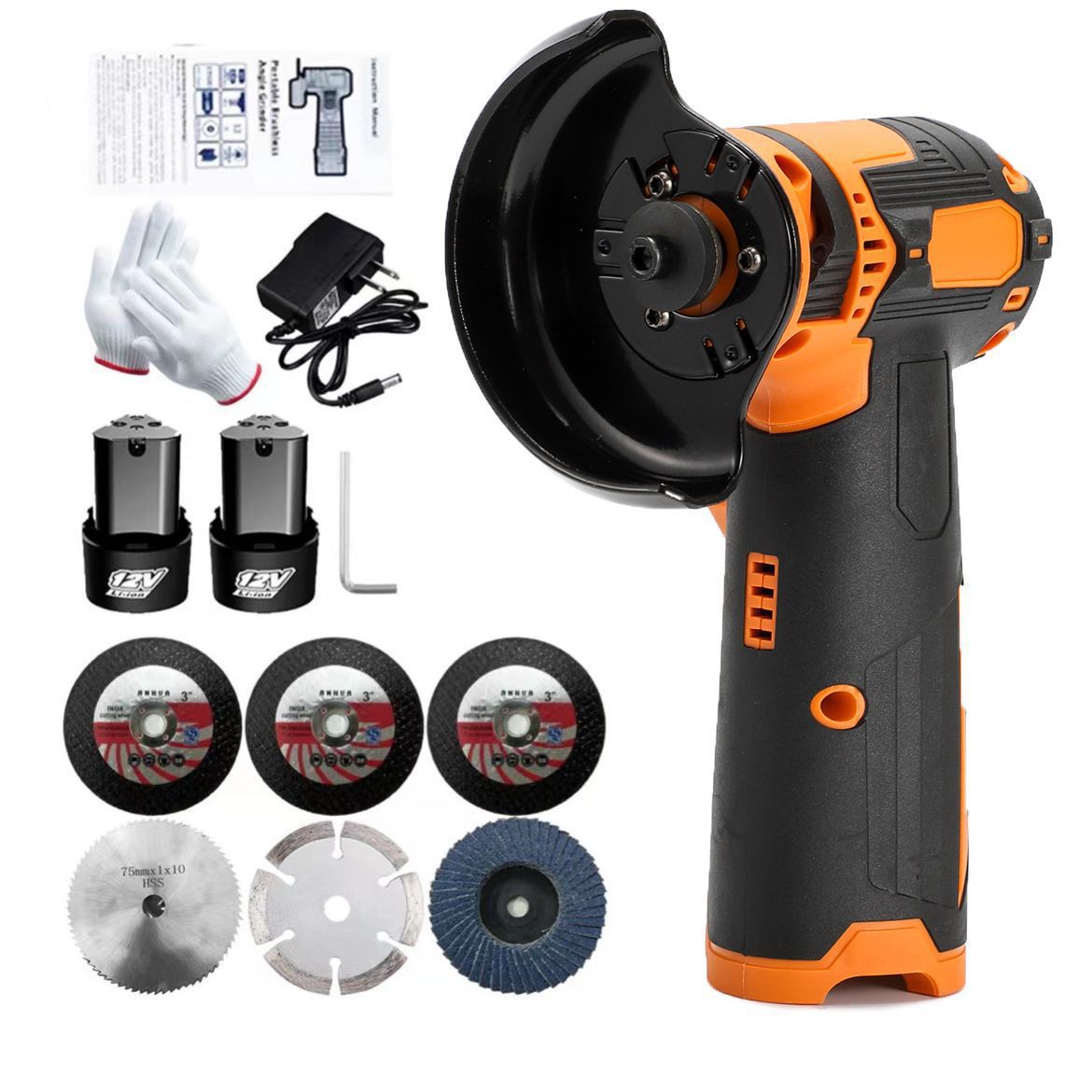 跨境迷你锂电角磨机无线切割机 多锯片套装高配款 无刷电机电显款