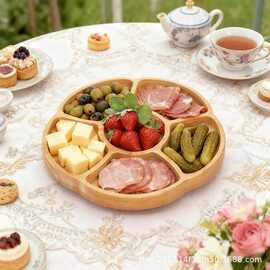 竹制干果盘开胃菜分隔托盘可旋转家用客厅水果零食盒上菜服务餐盘