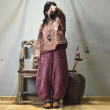 衣衣/原创亚麻女装冬斜襟盘扣棉衣 文艺复古拼色棉袄保暖拼布外套