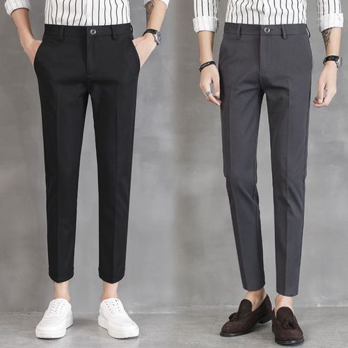 Men's Regular Loose Drape Spring and Autumn Business Casual Trousers, 9/10 Length Slim Fit Long Pants, Knee-High Korean Style, Top-Down Design