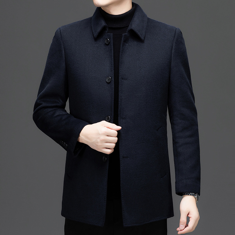 빅 브랜드 양면 캐시미어 코트 남자 짧은 양모 모직 분리형 라이너 중년 및 노인 코트