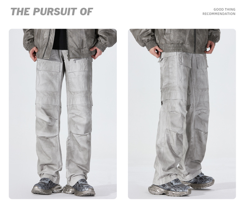 Abbigliamento maschile Abbigliamento maschile 2024 Tuta retrò americana Autunno e inverno Pantaloni dritti larghi multitasche tinti sporchi da uomo_voghion.com