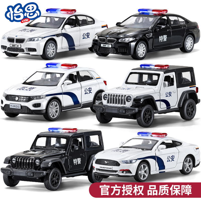 1:36 children's police car toy simulation alloy car model back to the public security can open the door collection ornaments wholesale