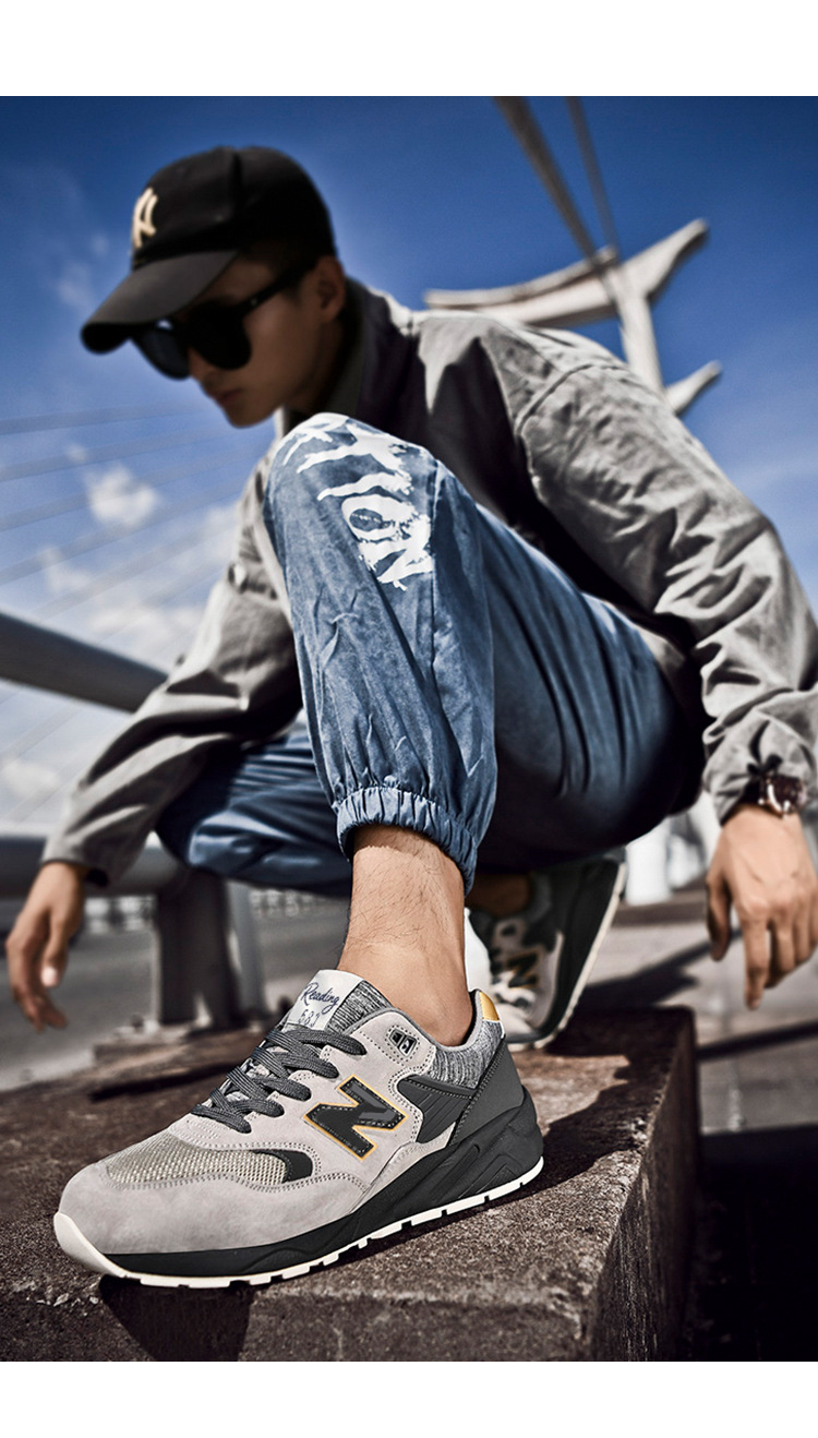 Giày sneaker nam da thật cổ điển NB580 đế dày — p 580m màu trắng chi tiết 9