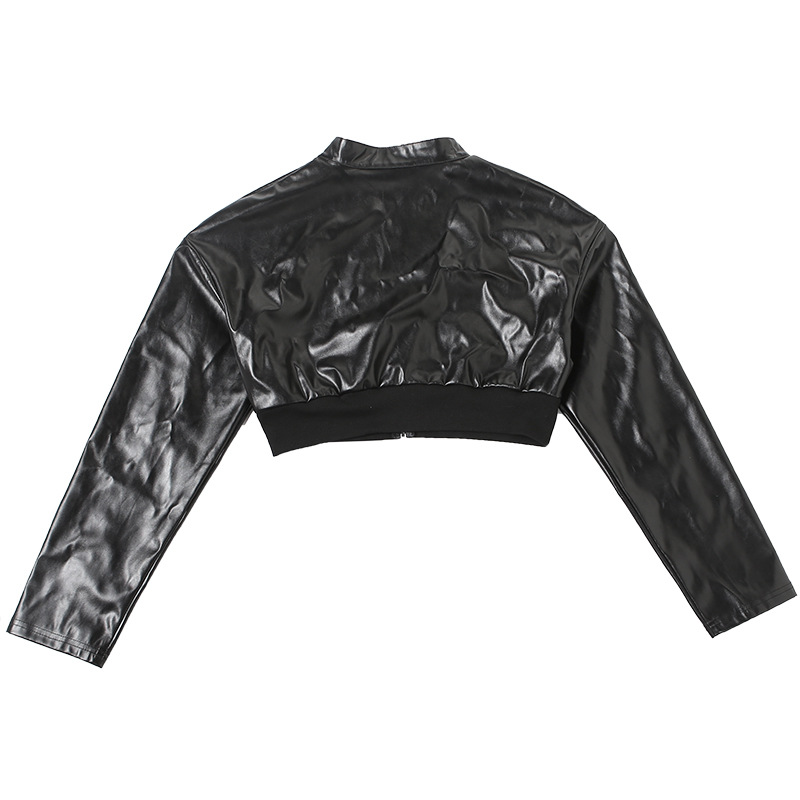 Women's Slim Fit Short Zip up Leather Jacket Autumn Fashion Print Patchwork Outerwear_ecoleips.com