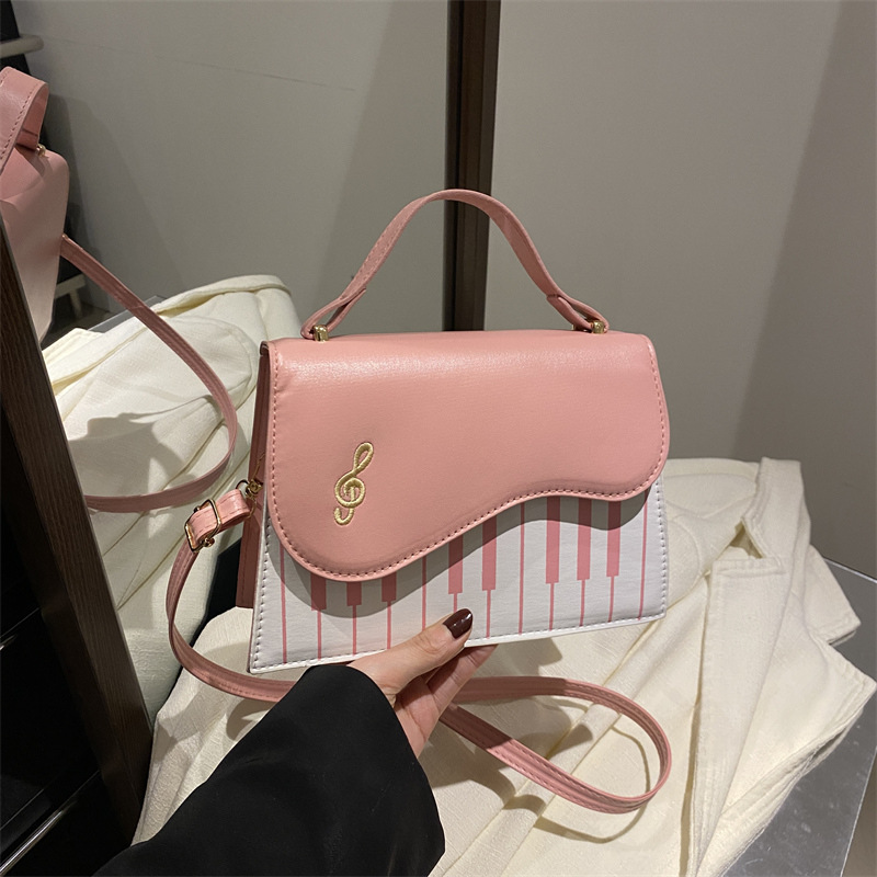 2020 invierno moda contraste color bordado pequeño bolso cuadrado salvaje chica dulce personalidad piano notas pequeñas bolso femenino