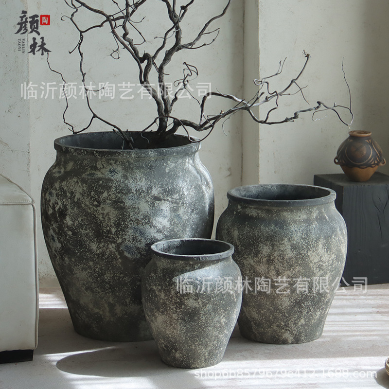 Gran tamaño de cemento retrógrado gran tarjeta centro comercial hotel oficina de ventas gran maceta de plantación verde decoración residencial