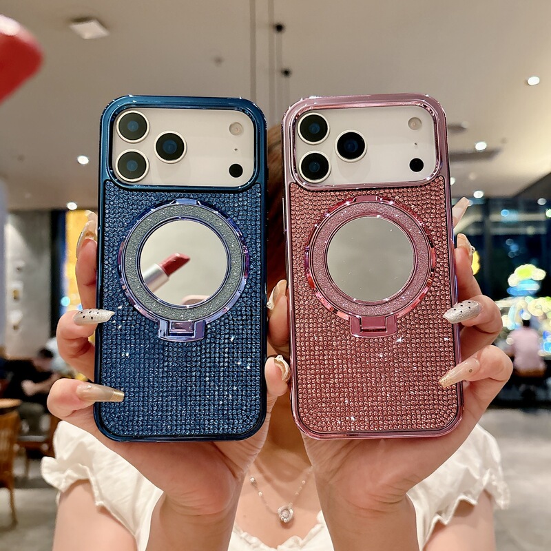 Suitable for Iphone17 Luxury Rhinestone Mobile Phone Case Electroplated Apple 16Promax Glitter Mirror Holder Protective Cover Suitable for Iphone17 Luxury Rhinestone Mobile Phone Case Electroplated Apple 16Promax Glitter Mirror Holder Protective Cover