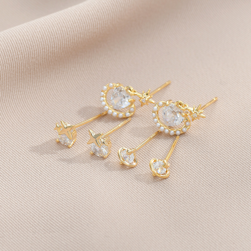 3 Paires Style Simple Star Le Cuivre Incruster Perles Artificielles Zircon Boucles D'oreilles display picture 3