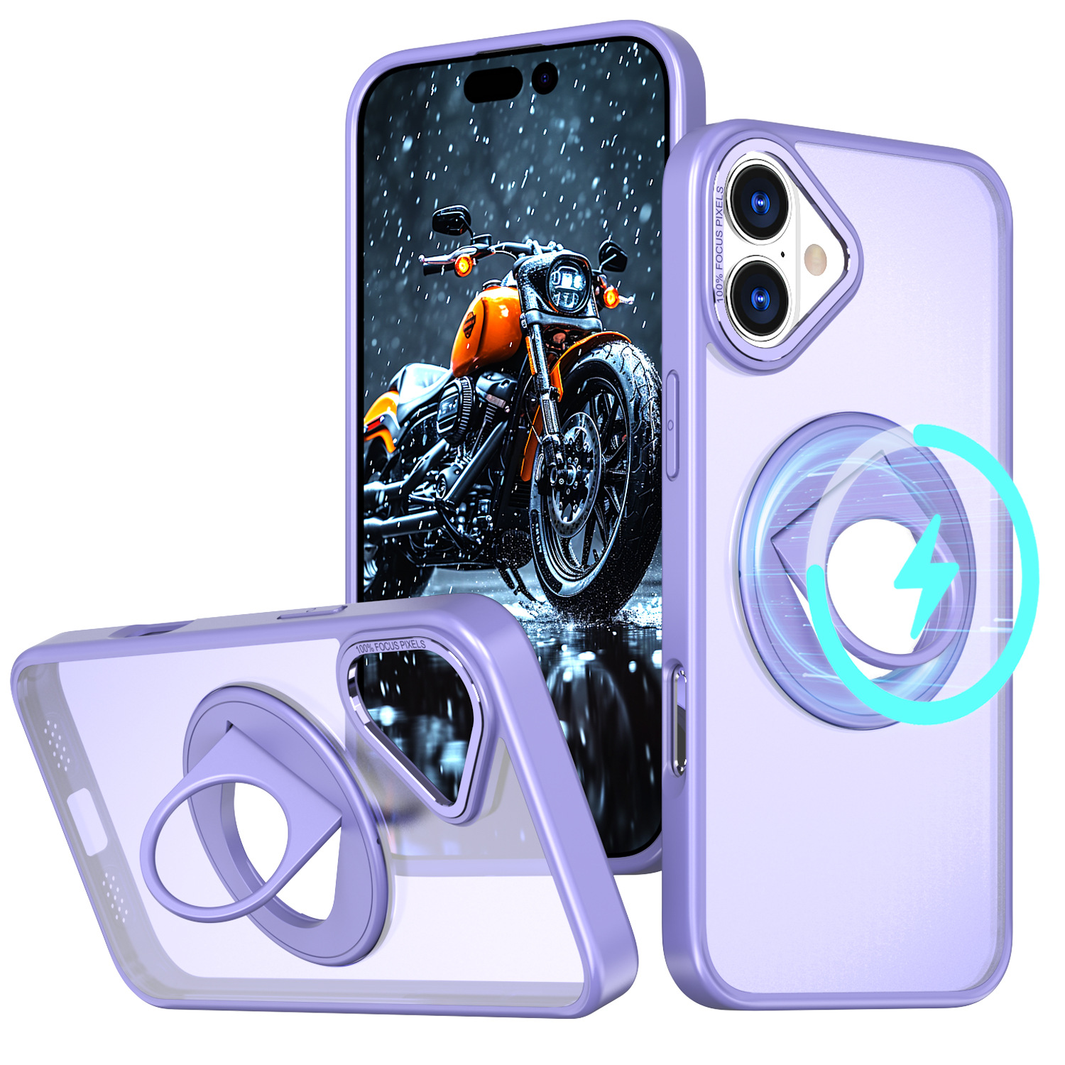 Adecuado para funda de teléfono móvil Apple 16Pro, soporte giratorio de anillo, protección de piel esmerilada magnética iPhone16Plus