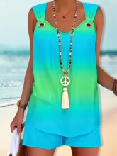 P 75488 Gradient Color Ring Buckle Tank Top Set �u׃�h�����b