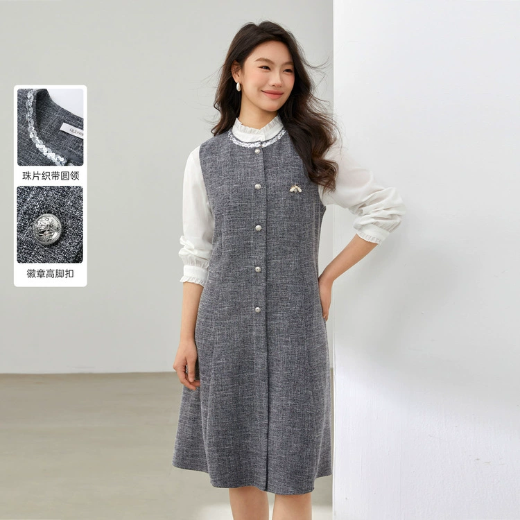 [Модное бисероплетенное платье с круглым вырезом] Funny Show большой размер женский толстый mm2025 весенний стиль