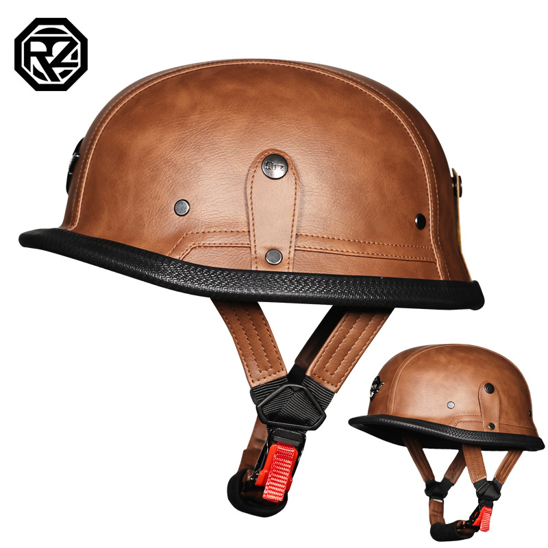 ORZ transfronterizo dedicado a motocicletas, vehículos eléctricos, medio casco, hombres y mujeres, crucero de cuatro estaciones, casco de cuero retro alemán, casco hecho a mano