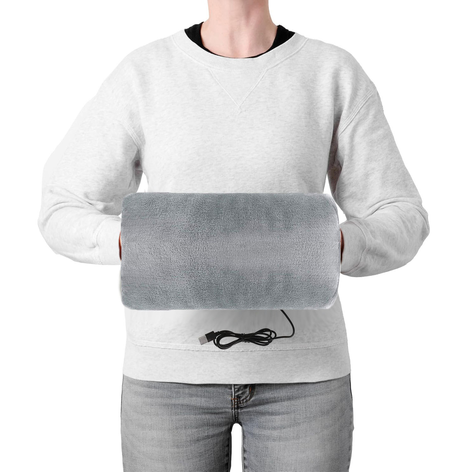 冬季USB电加热暖手筒保暖加厚毛绒护手筒防寒简约暖手包 睡觉趴枕